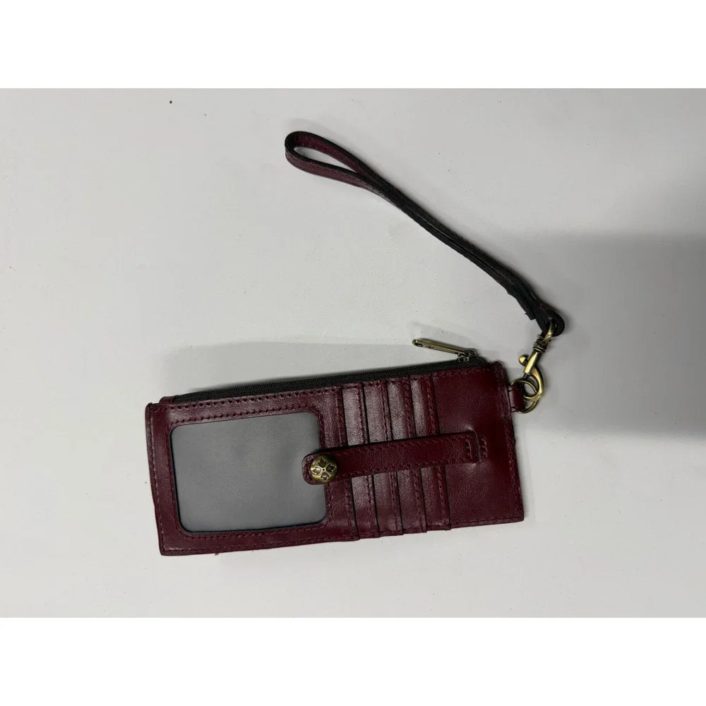 Patricia Nash Burgundy Leather Slim Wristlet Wallet Card Holder ID Window